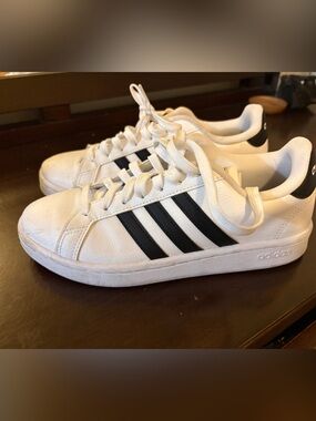 adidas White Sneakers with Black Stripes - cloud foam